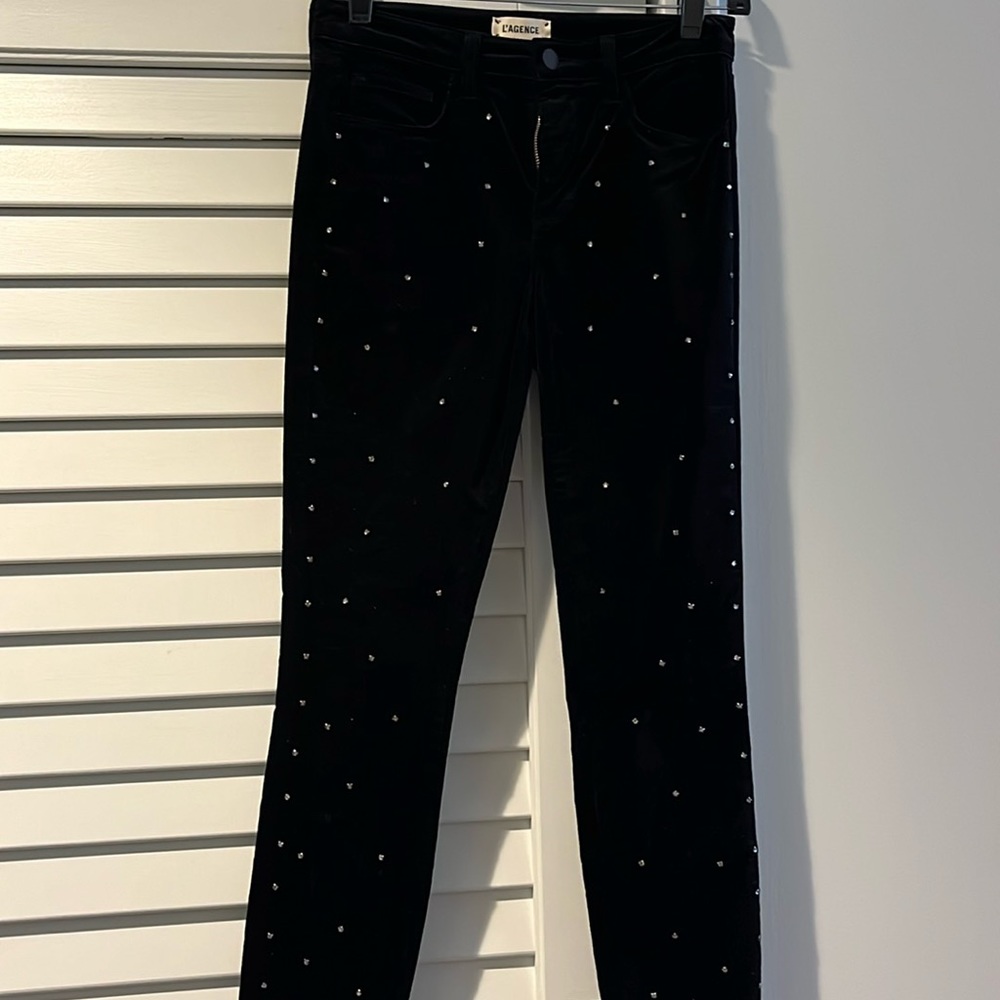L’AGENCE. Black velvet skinny jeans with rhinestones. Size 25  never worn